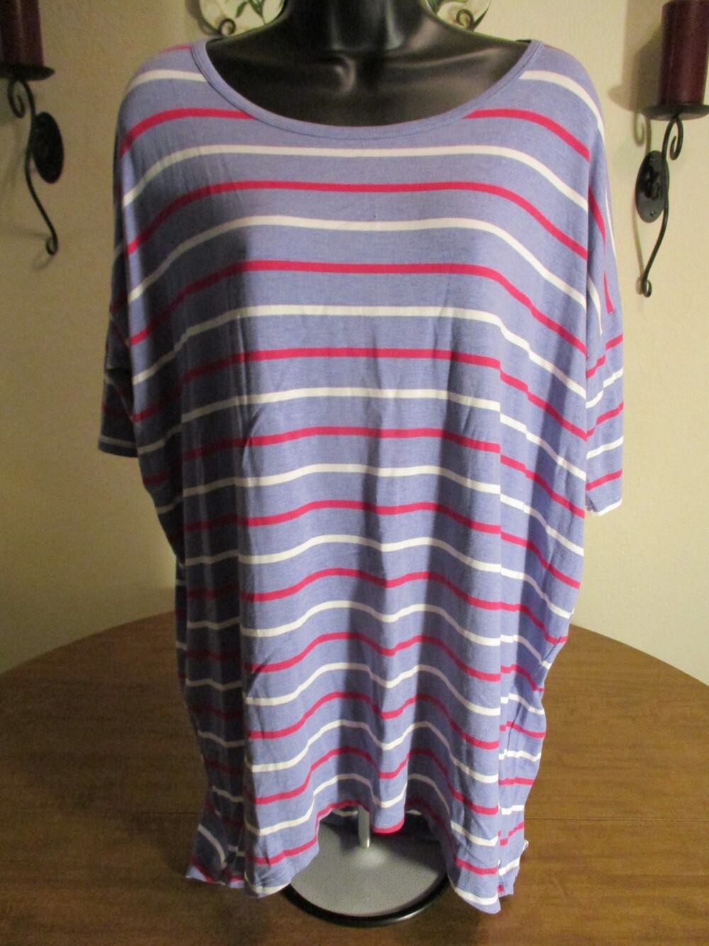 LULAROE IRMA SHIRT BLUE WHITE PINK STRIPED SIZE SMALL